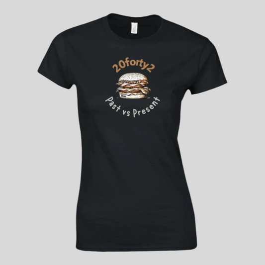 Women’s Looking Back Big Juicy Burger Front Print T-Shirt