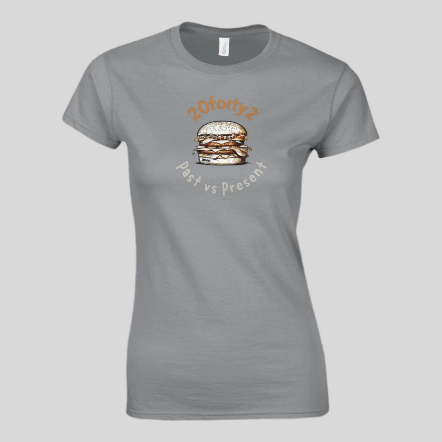 Women’s Looking Back Big Juicy Burger Front Print T-Shirt
