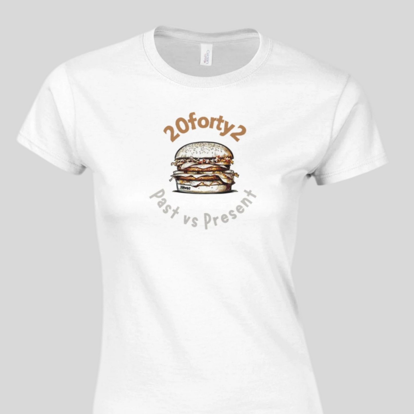Women’s Looking Back Big Juicy Burger Front Print T-Shirt