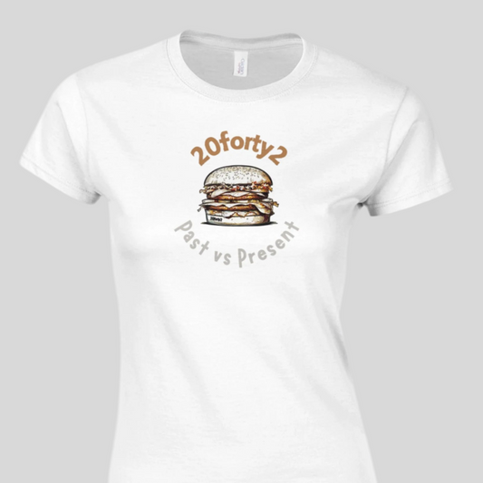 Women’s Looking Back Big Juicy Burger Front Print T-Shirt